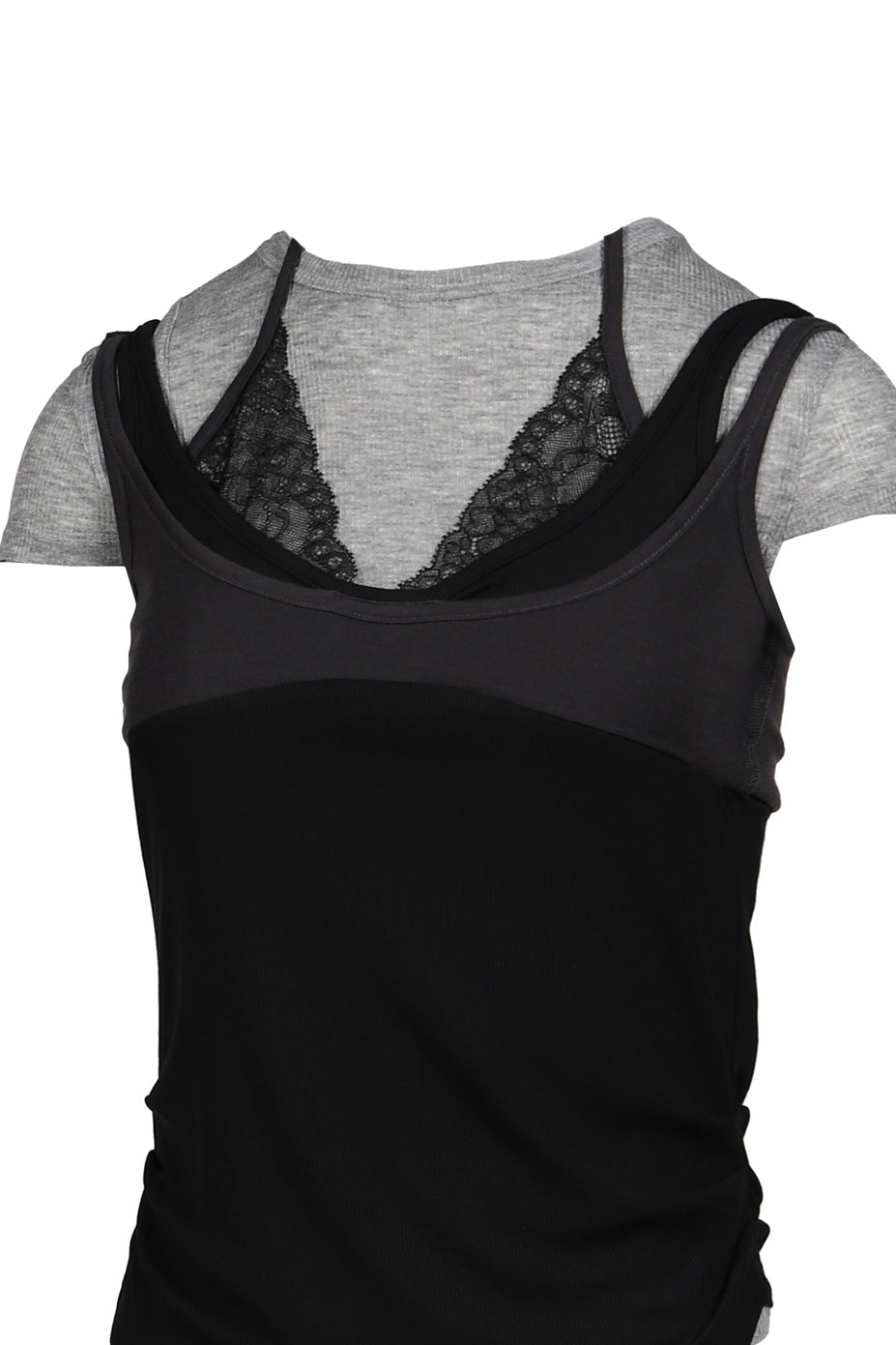 UPSIDE-DOWN LAYERED T-SHIRT / GRY/BLK