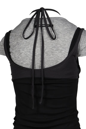 UPSIDE-DOWN LAYERED T-SHIRT / GRY/BLK