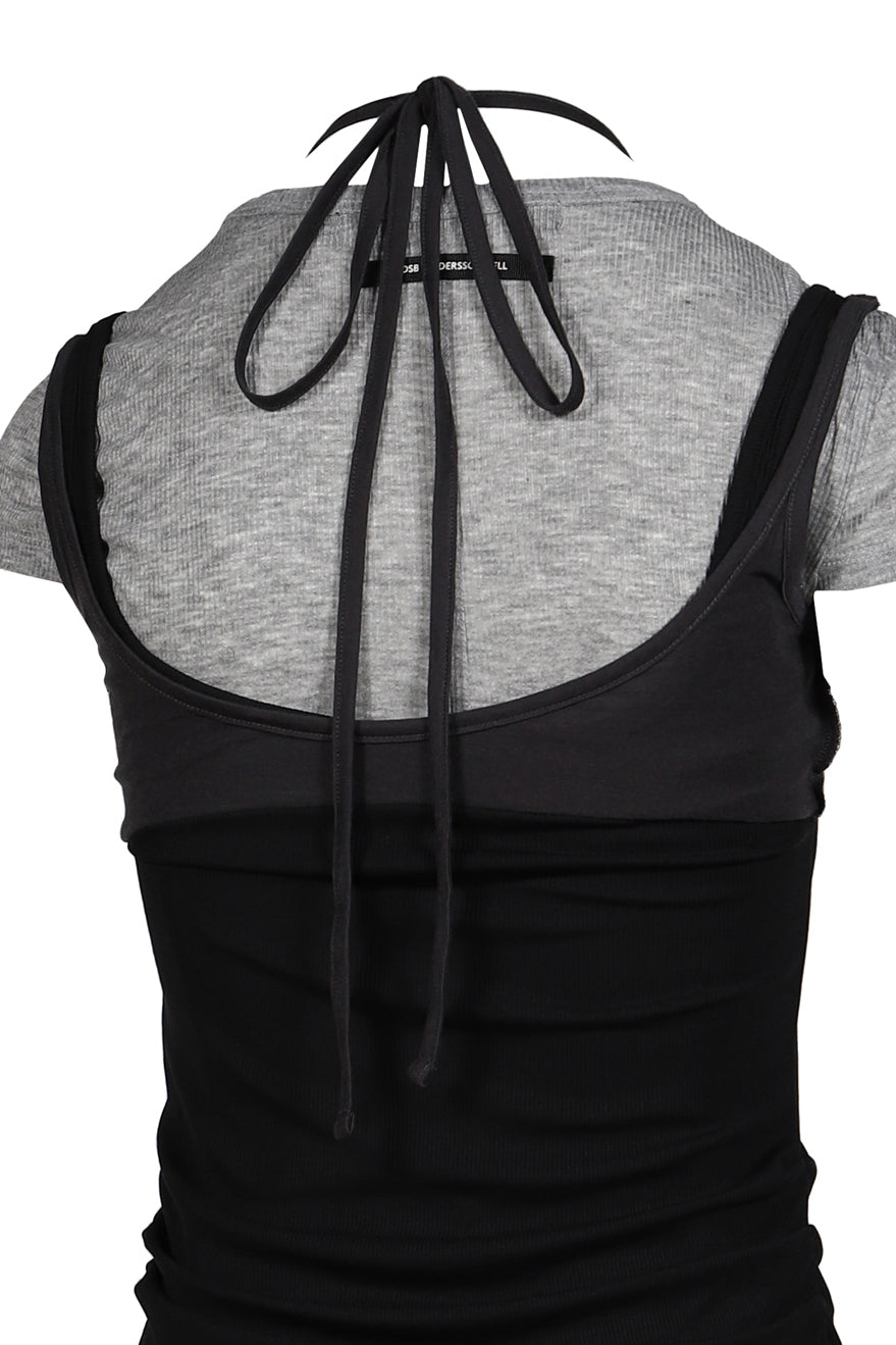 UPSIDE-DOWN LAYERED T-SHIRT / GRY/BLK