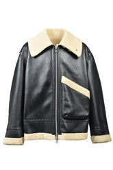 FAUX MOUTON FLIGHT JACKET / BLK X BEI