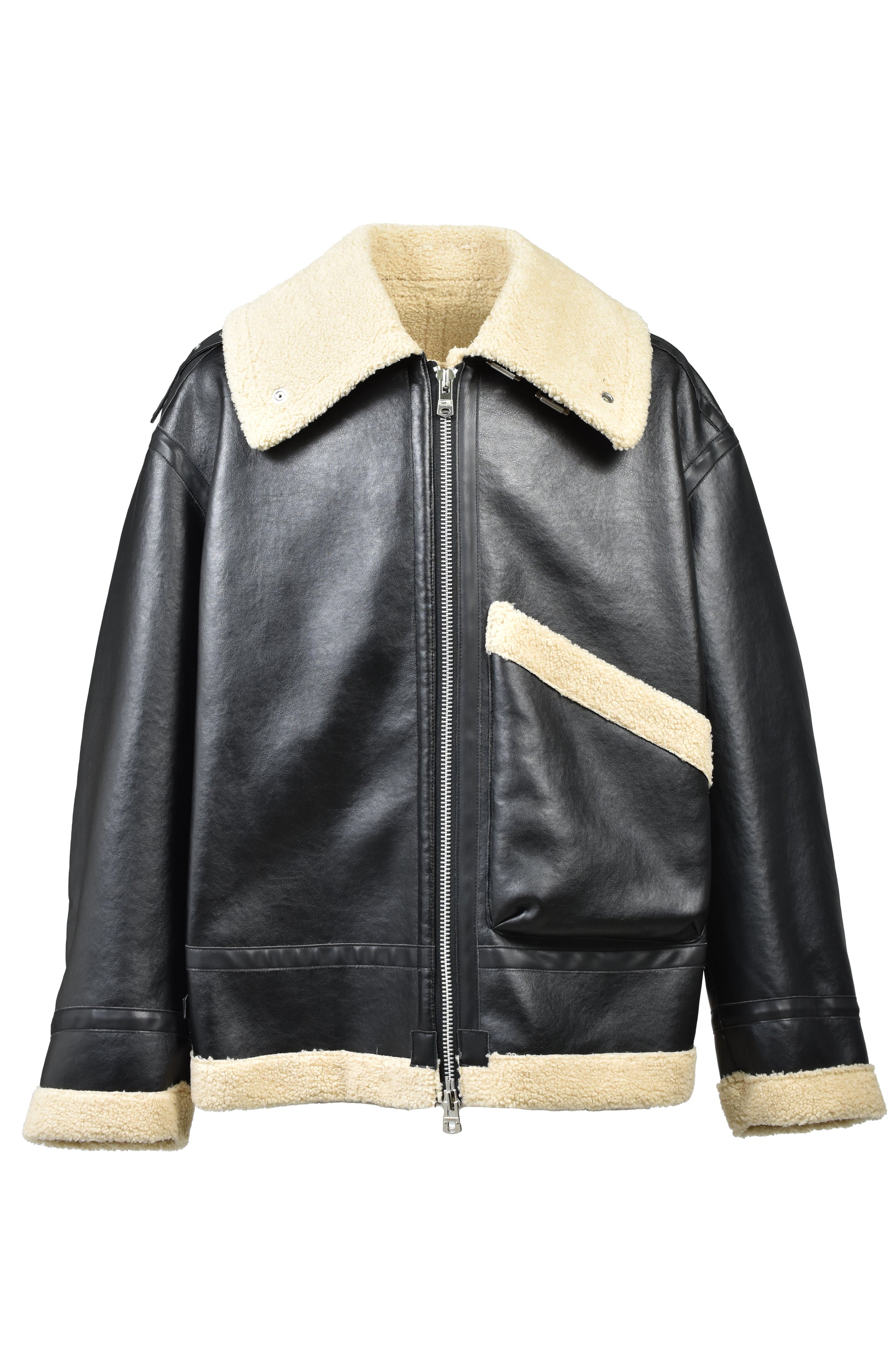 FAUX MOUTON FLIGHT JACKET / BLK X BEI
