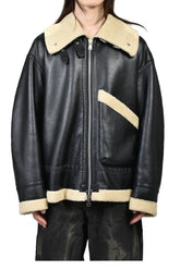 FAUX MOUTON FLIGHT JACKET / BLK X BEI