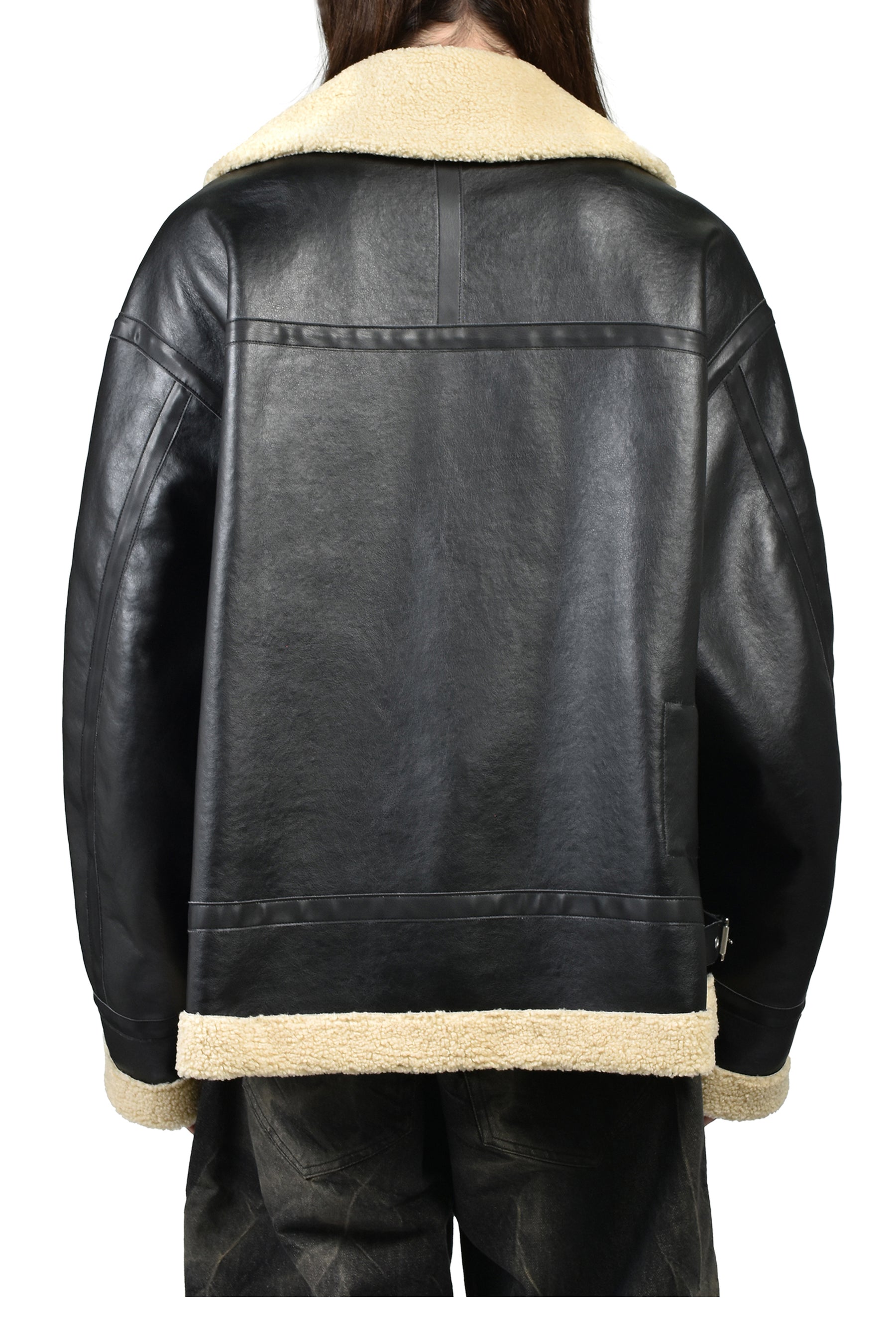 FAUX MOUTON FLIGHT JACKET / BLK X BEI