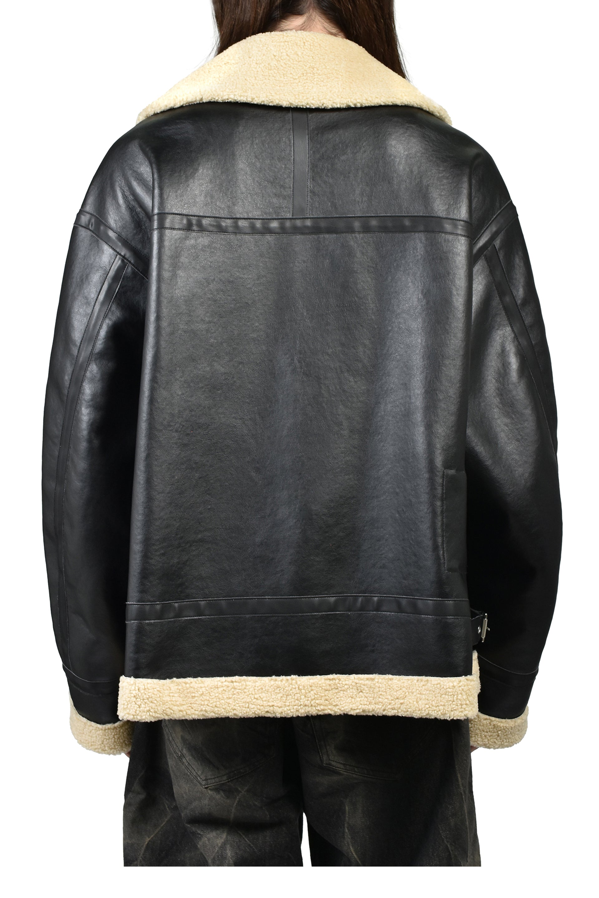 FAUX MOUTON FLIGHT JACKET / BLK X BEI