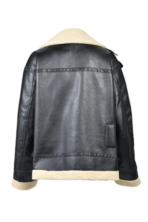FAUX MOUTON FLIGHT JACKET / BLK X BEI