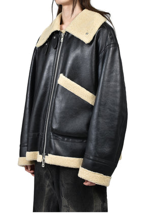 FAUX MOUTON FLIGHT JACKET / BLK X BEI