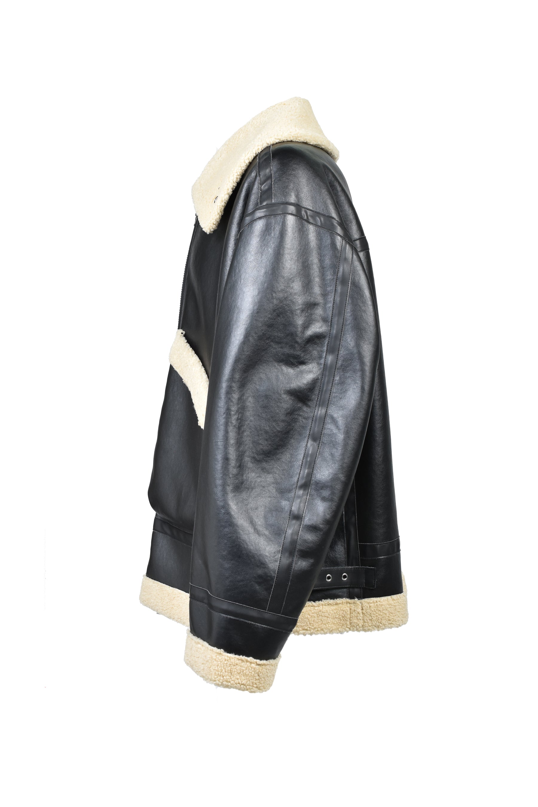 FAUX MOUTON FLIGHT JACKET / BLK X BEI