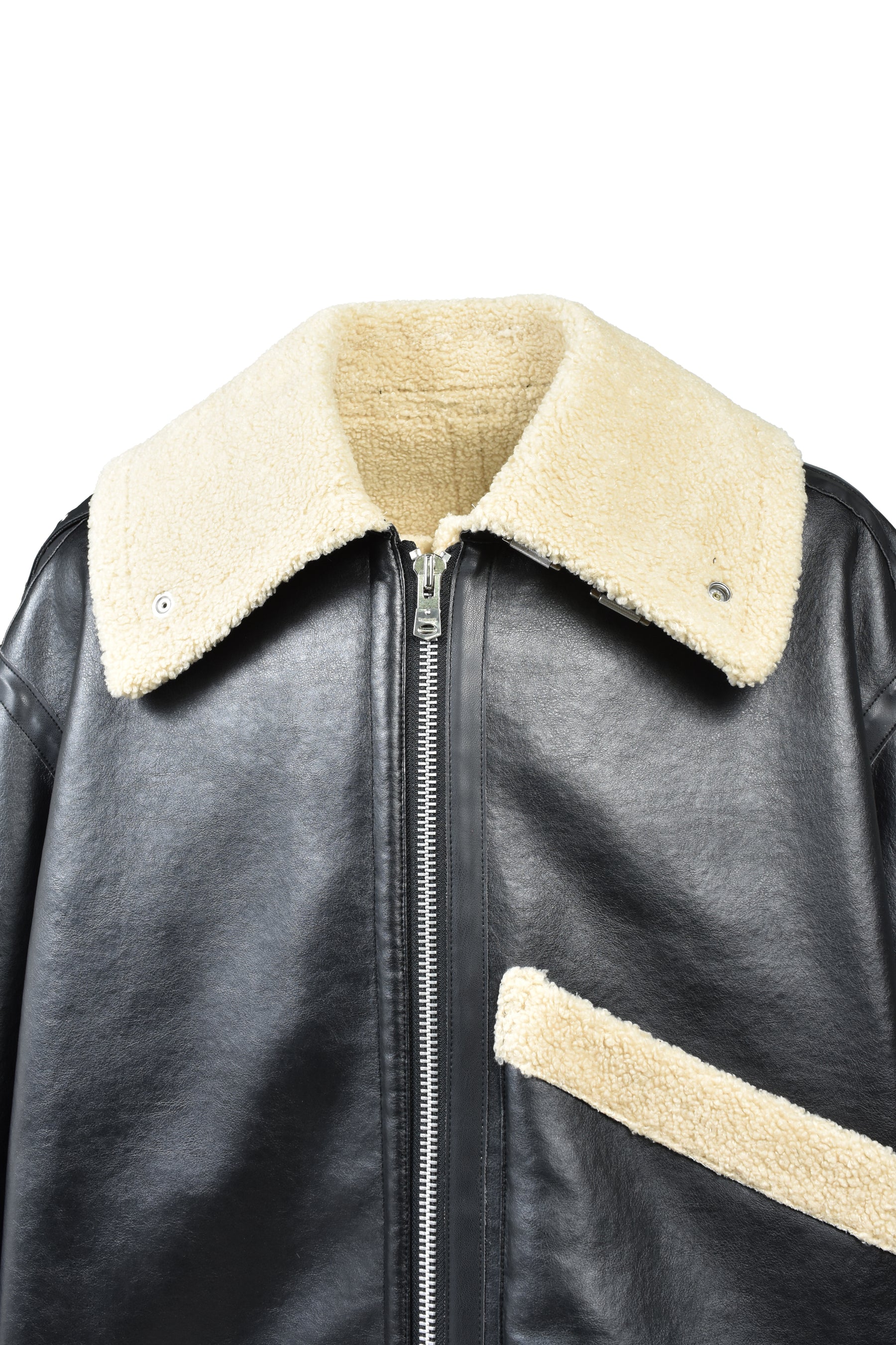 FAUX MOUTON FLIGHT JACKET / BLK X BEI