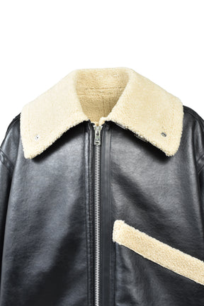 FAUX MOUTON FLIGHT JACKET / BLK X BEI