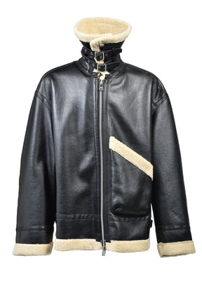 FAUX MOUTON FLIGHT JACKET / BLK X BEI