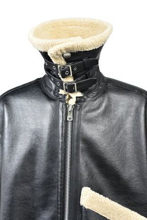 FAUX MOUTON FLIGHT JACKET / BLK X BEI