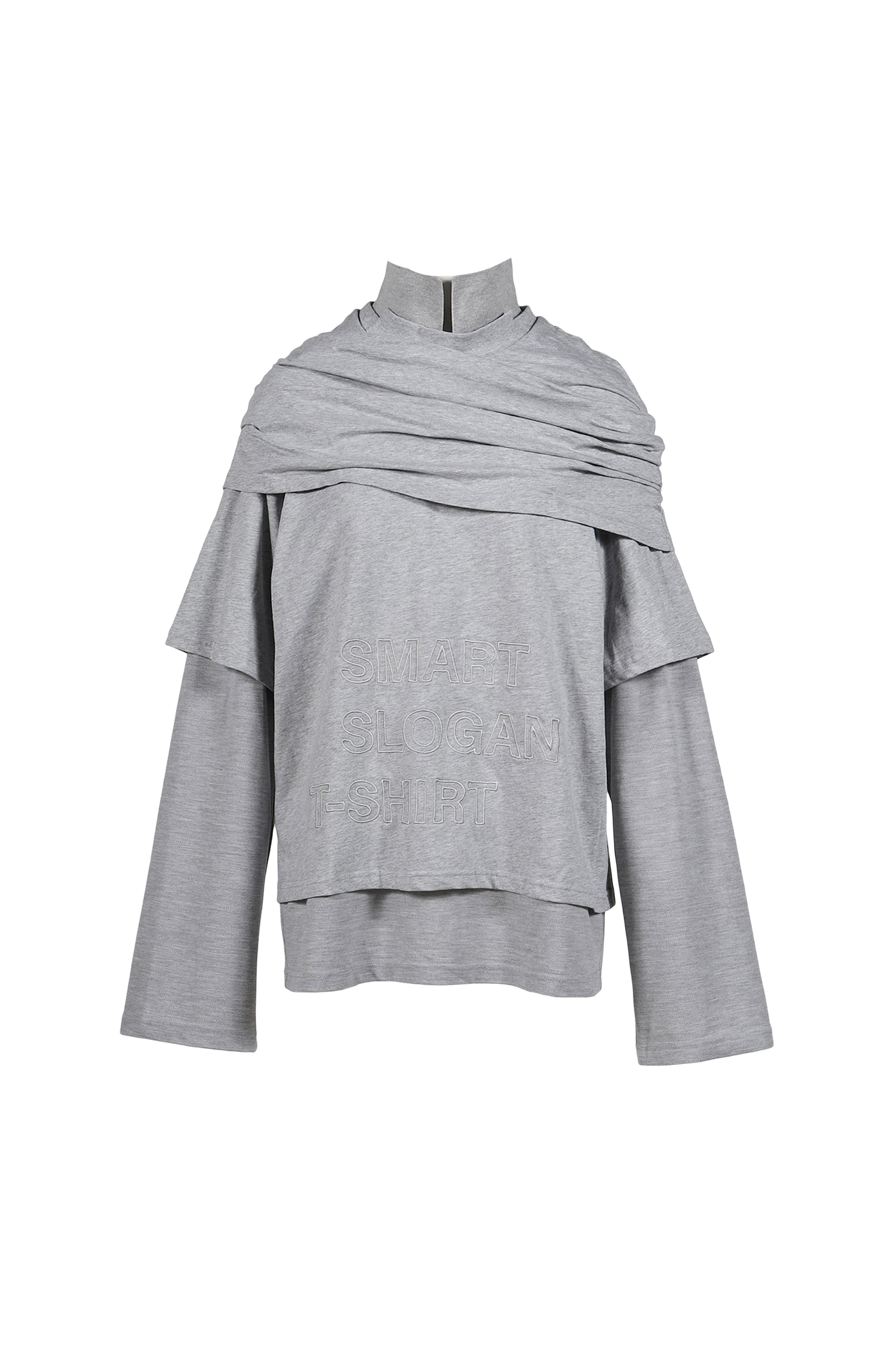 MULTI LAYER LS T-SHIRT SMART SLOGAN T-SHIRT / GRY 