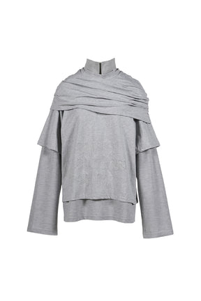 MULTI LAYER LS T-SHIRT SMART SLOGAN T-SHIRT / GRY 