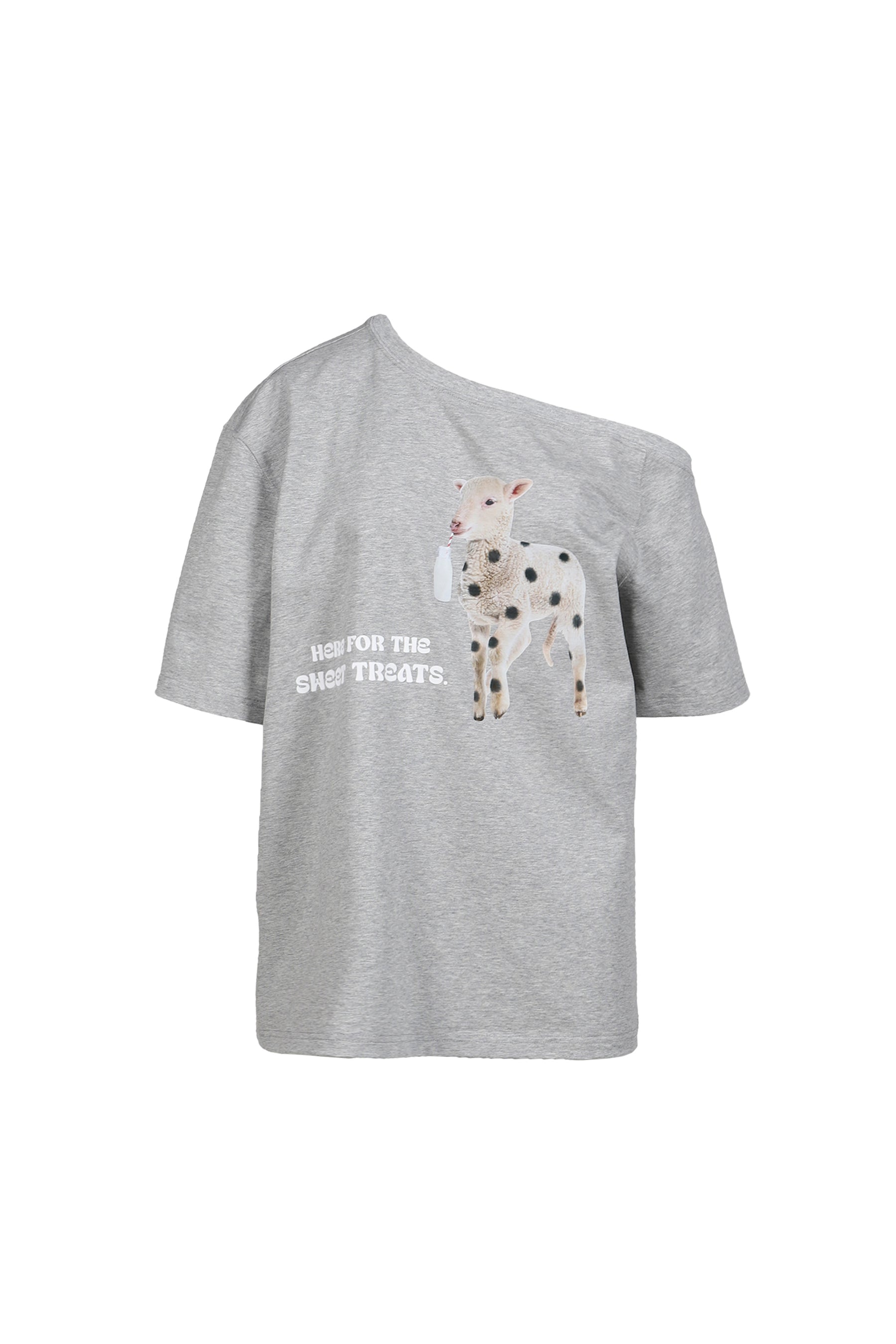 SWEET TREAT SHEEP PRINTED OFF-SHOULDER SHORT SLEEVE T-SHIRT / GRY
