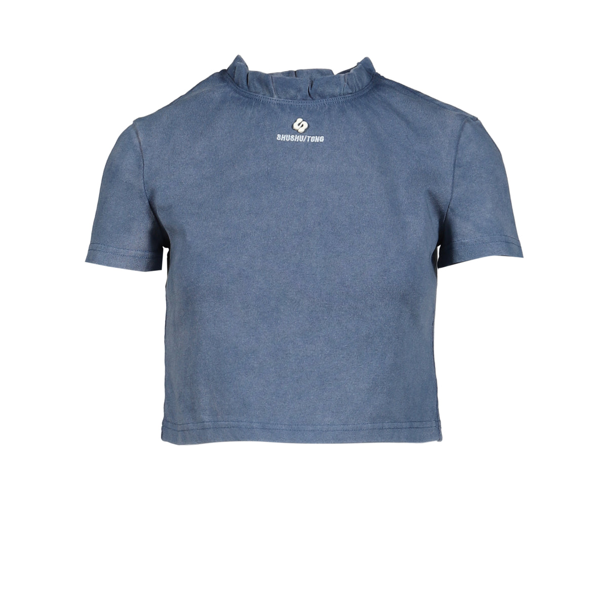 SHUSHU TONG シュシュトン SS26 WAVE LACE COLLAR T-SHIRT / BLU