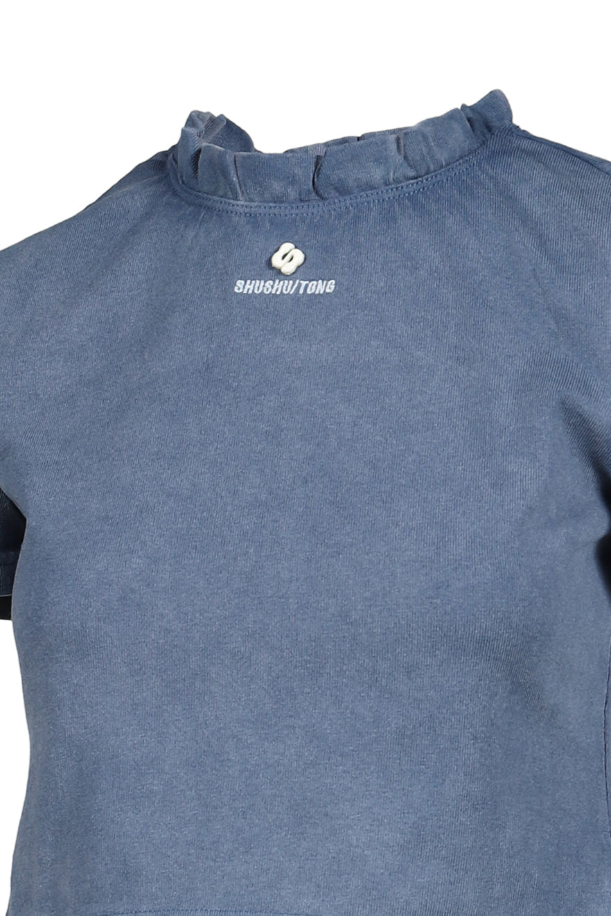 SHUSHU TONG シュシュトン SS26 WAVE LACE COLLAR T-SHIRT / BLU