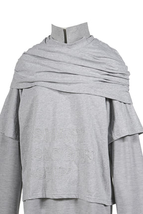 MULTI LAYER LS T-SHIRT SMART SLOGAN T-SHIRT / GRY 