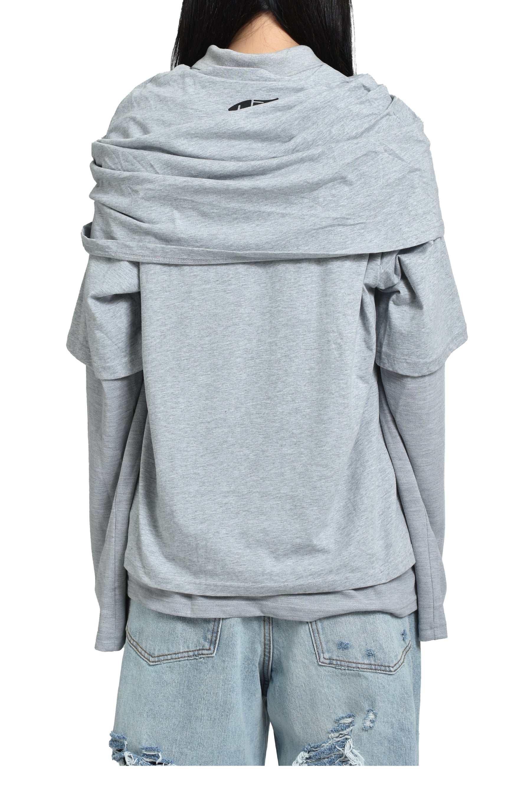 MULTI LAYER LS T-SHIRT SMART SLOGAN T-SHIRT / GRY 