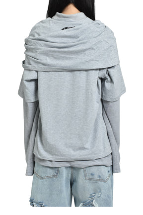 MULTI LAYER LS T-SHIRT SMART SLOGAN T-SHIRT / GRY 