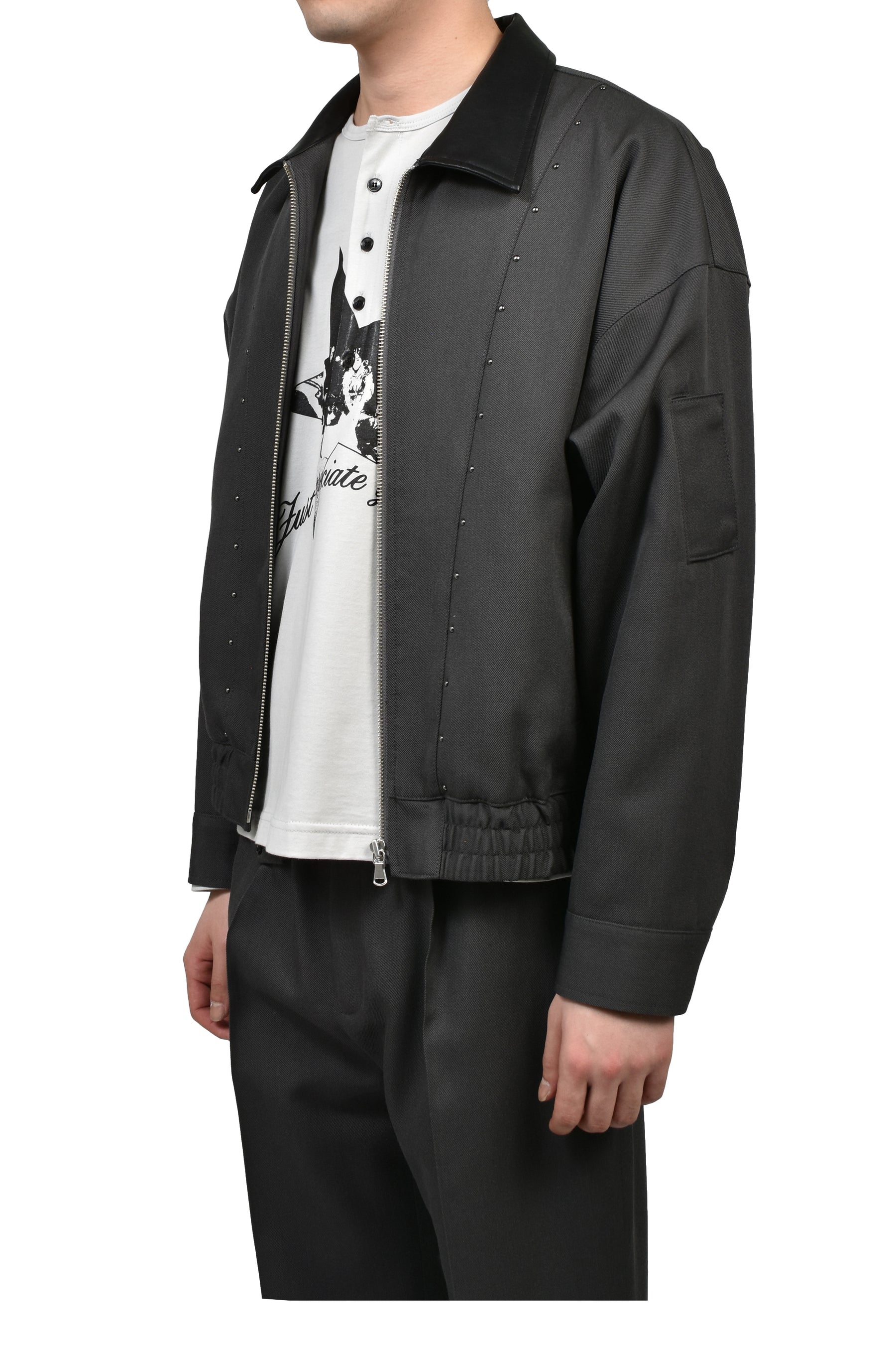 STUDDED WOOL BOMBER / DARK GRY