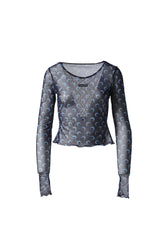 MOON PRINTED MESH SECOND SKIN CROPPED TOP / NYV