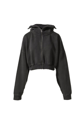 CROPPED FULL ZIP / WASHED BLK