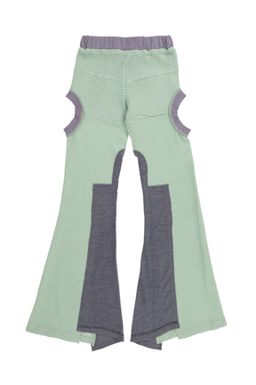 CIRCLE CUT-OUT KNIT TROUSERS / MINT GREEN×GRAY