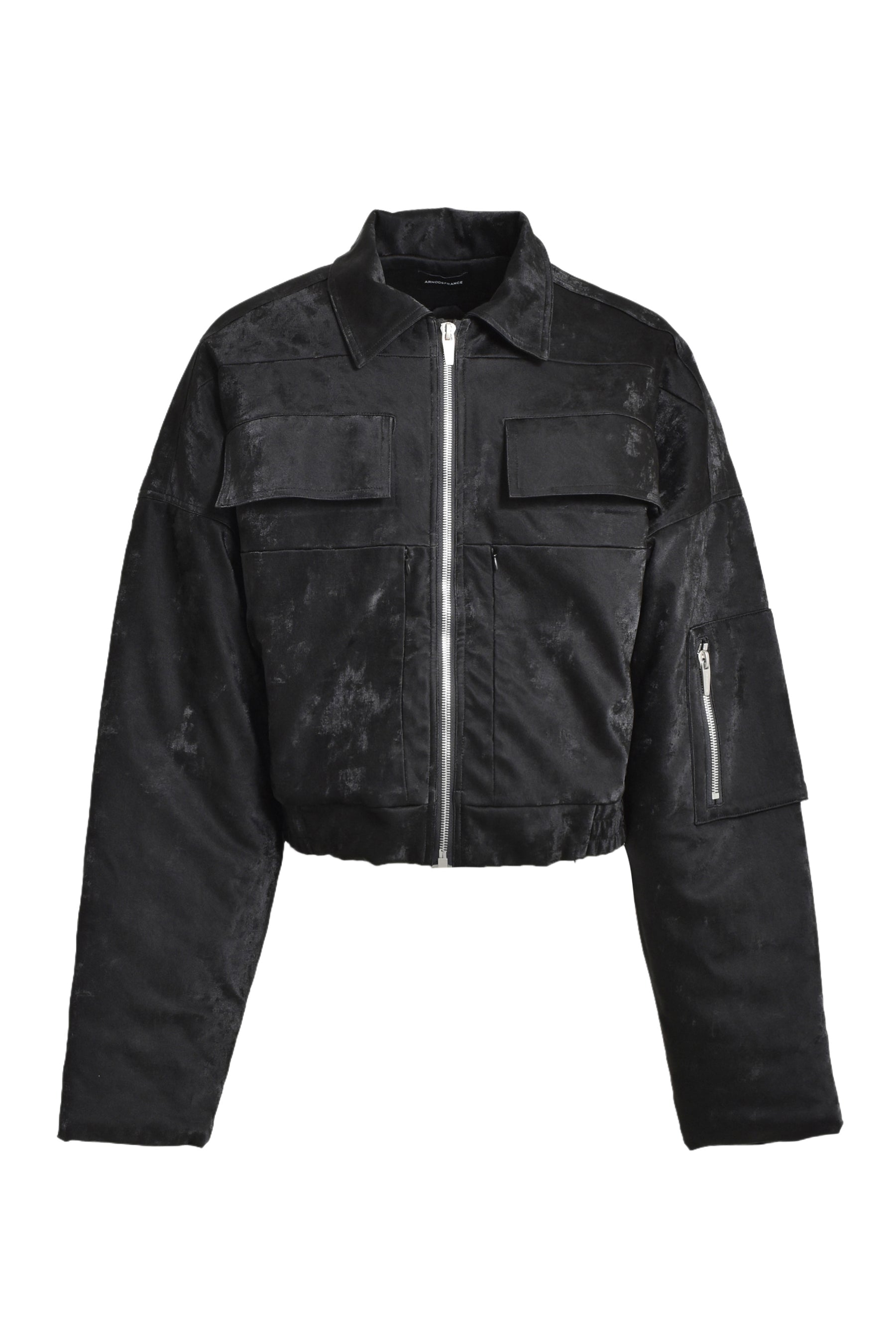 DUSTY RUBBER CROPPED TRUCKER JACKET / BLK