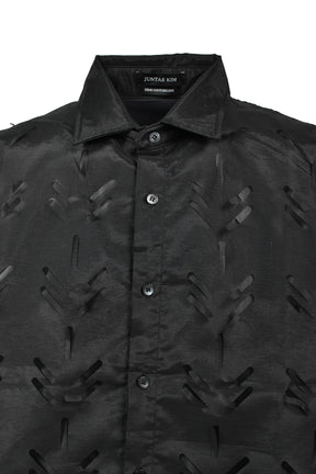LAYERED LASER SLASH SHIRTS / BLK