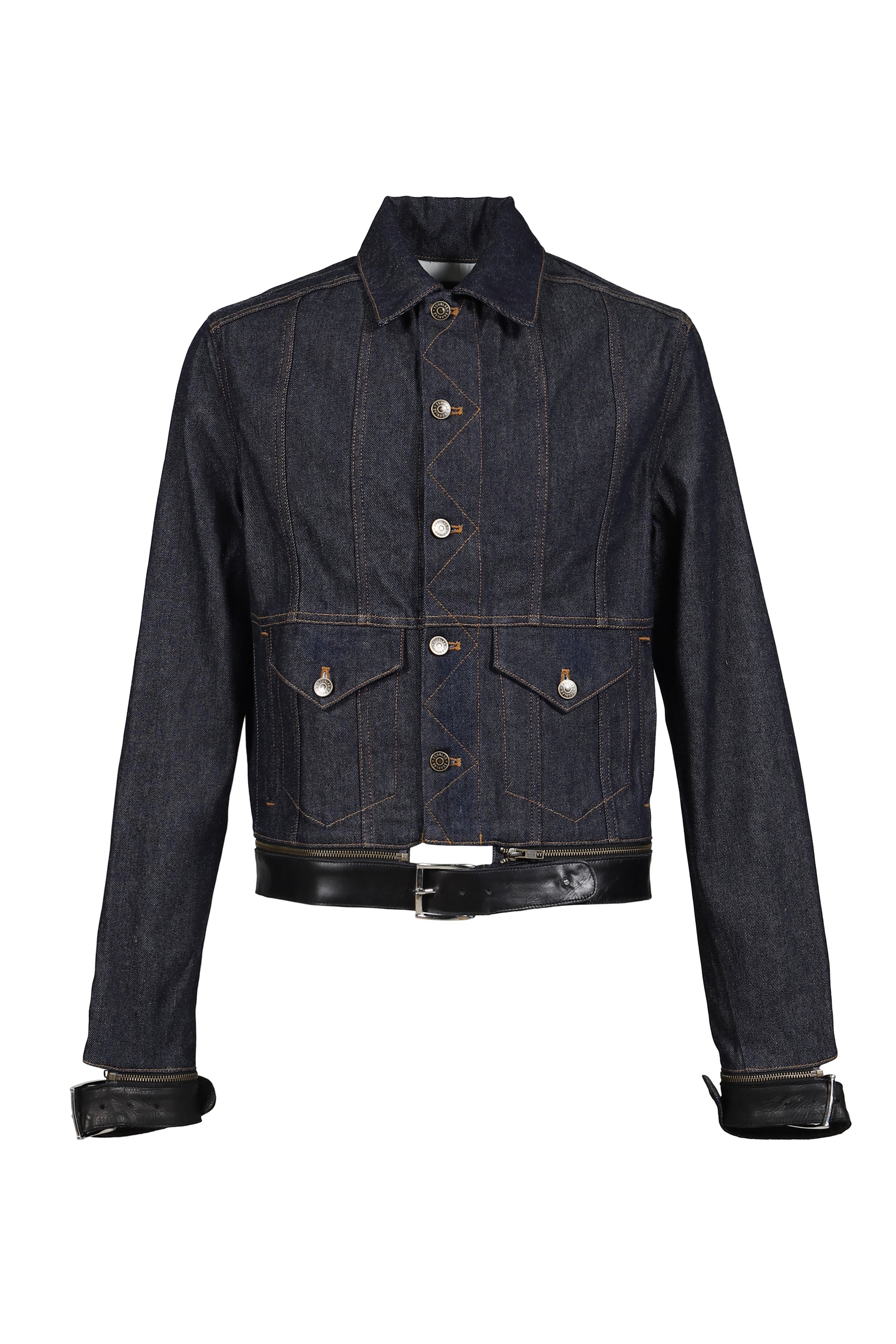 LEATHER STRAP DENIM JACKET / THICK DENIM 12OZ RAW DENIM