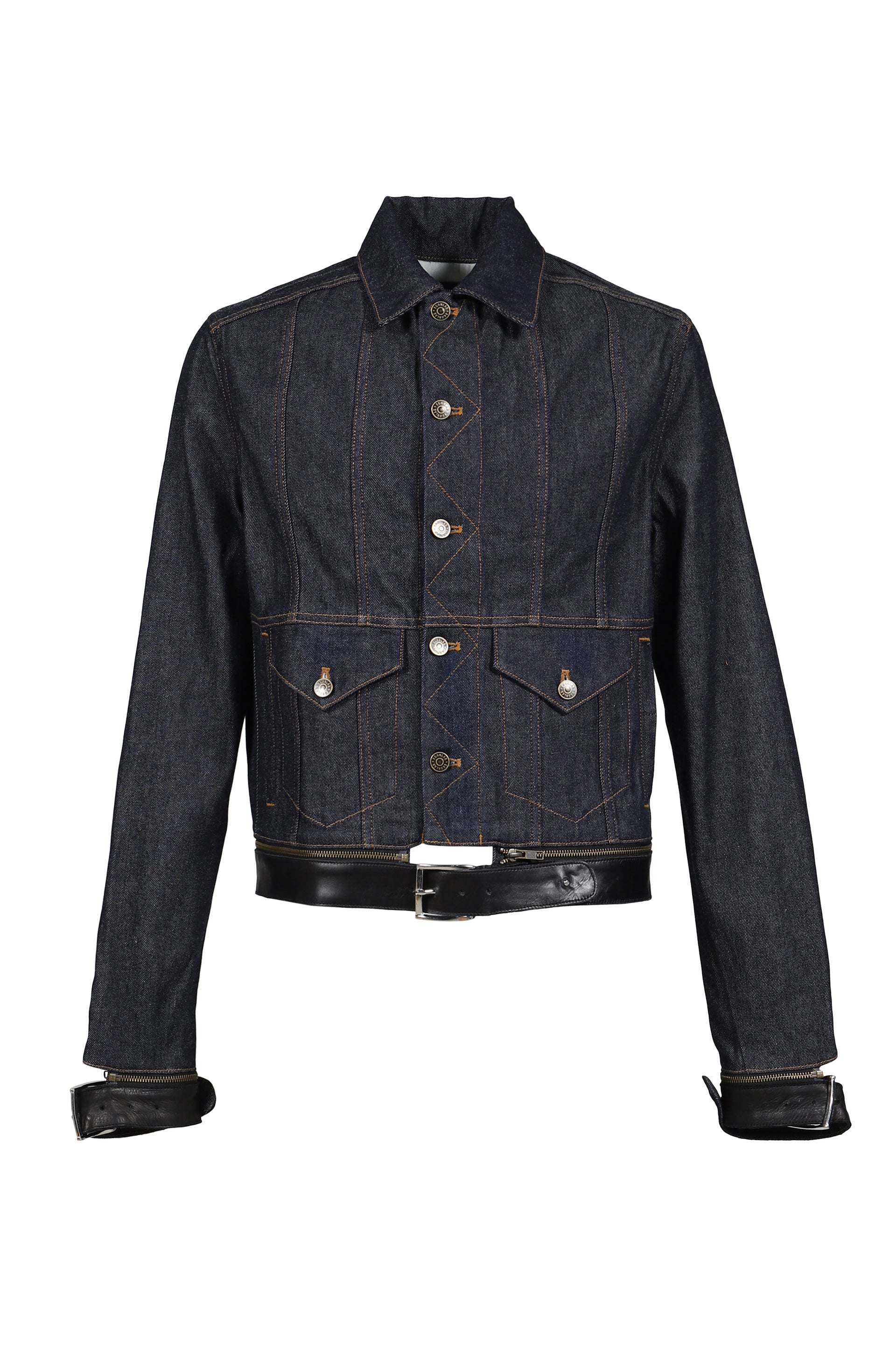 LEATHER STRAP DENIM JACKET / THICK DENIM 12OZ RAW DENIM