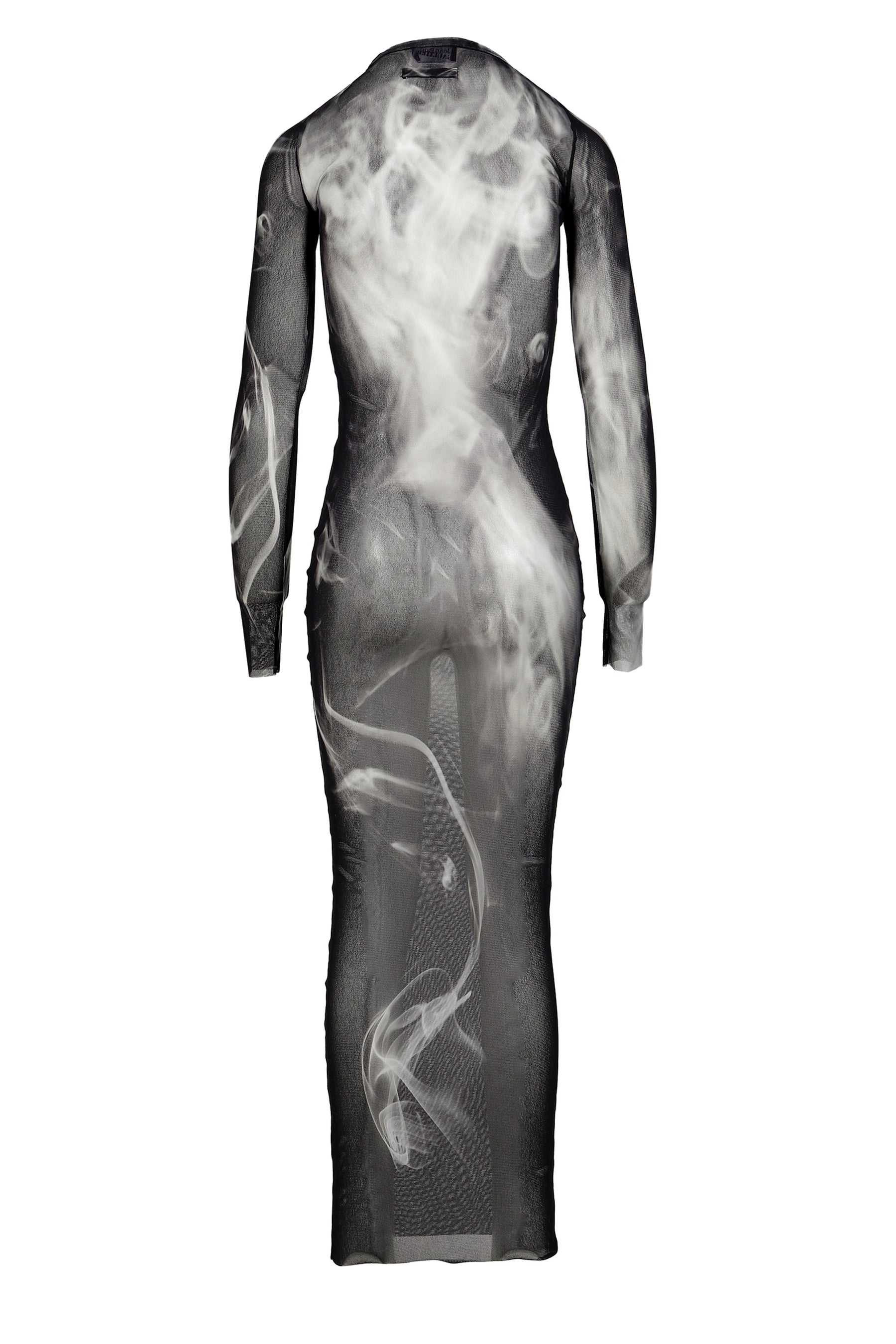 MESH LONG DRESS PRINTED "SMOKING WOMEN" / BLK GRY WHT