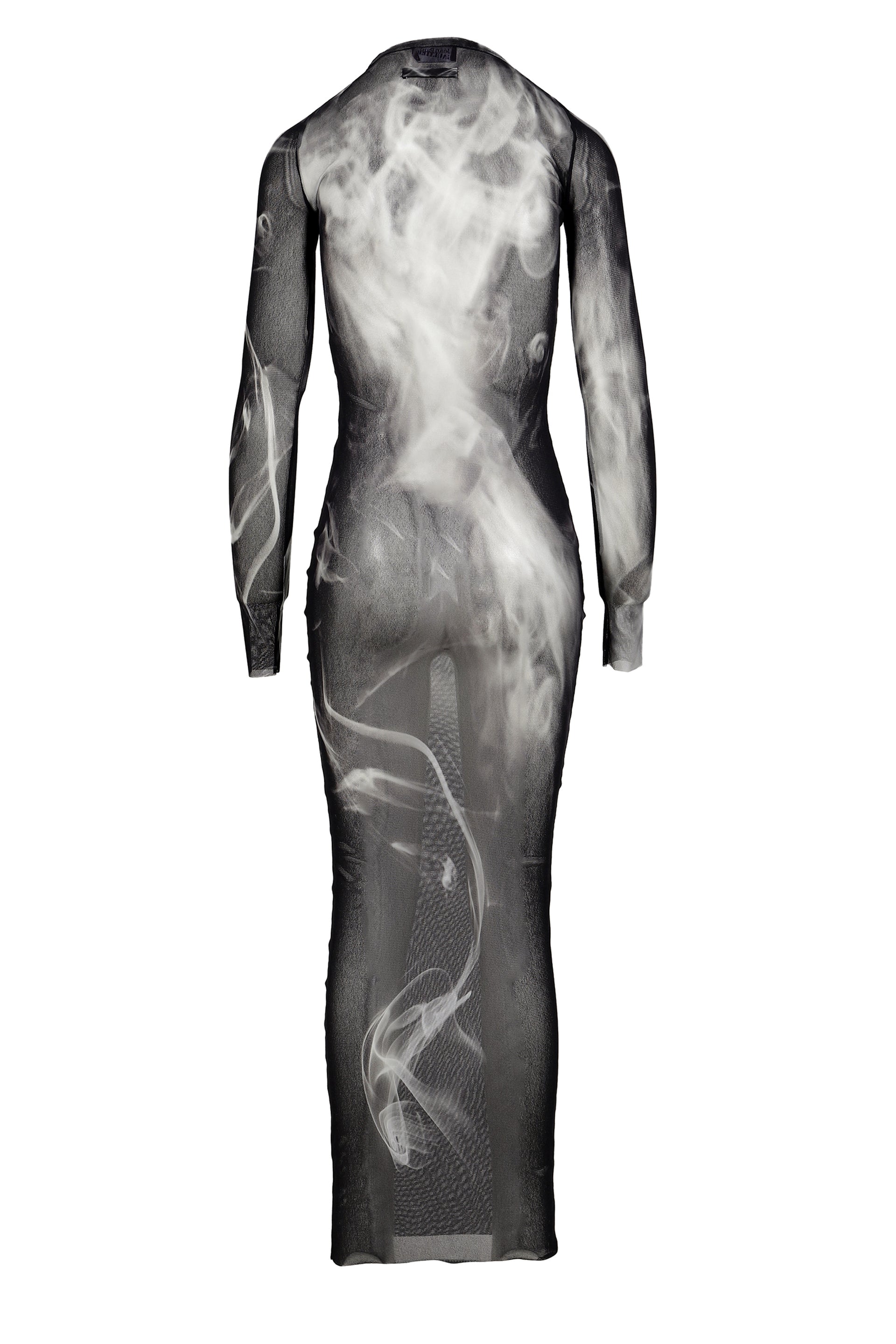 MESH LONG DRESS PRINTED "SMOKING WOMEN" / BLK GRY WHT
