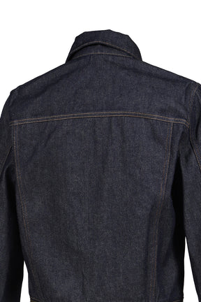 LEATHER STRAP DENIM JACKET / THICK DENIM 12OZ RAW DENIM