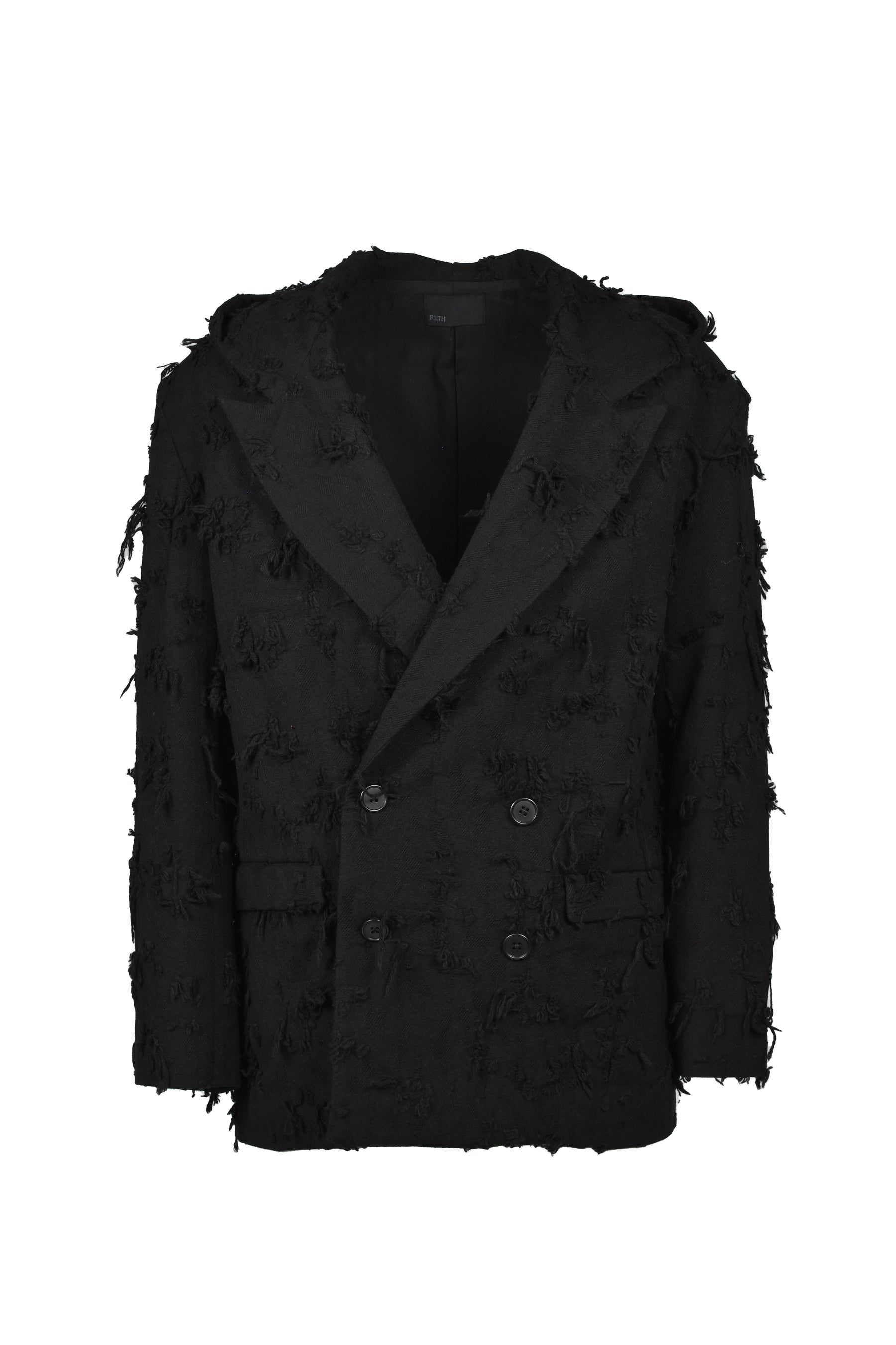 BORO JACQUARD HOODED BLAZER / BLK