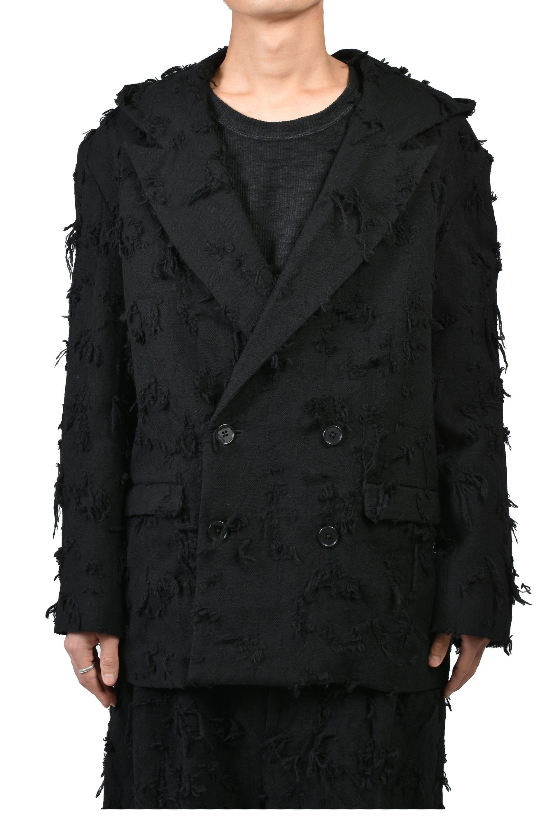 BORO JACQUARD HOODED BLAZER / BLK