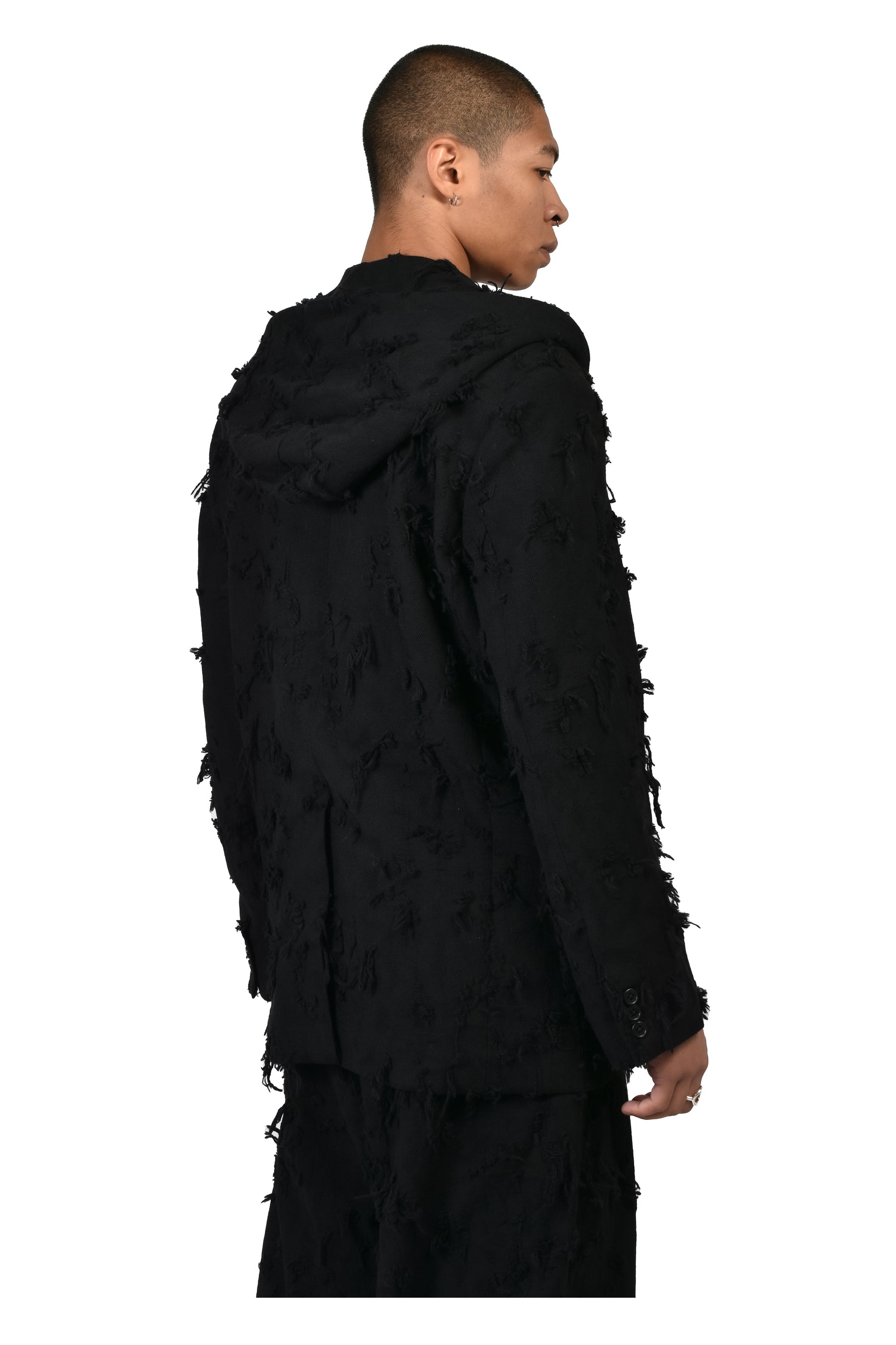 BORO JACQUARD HOODED BLAZER / BLK