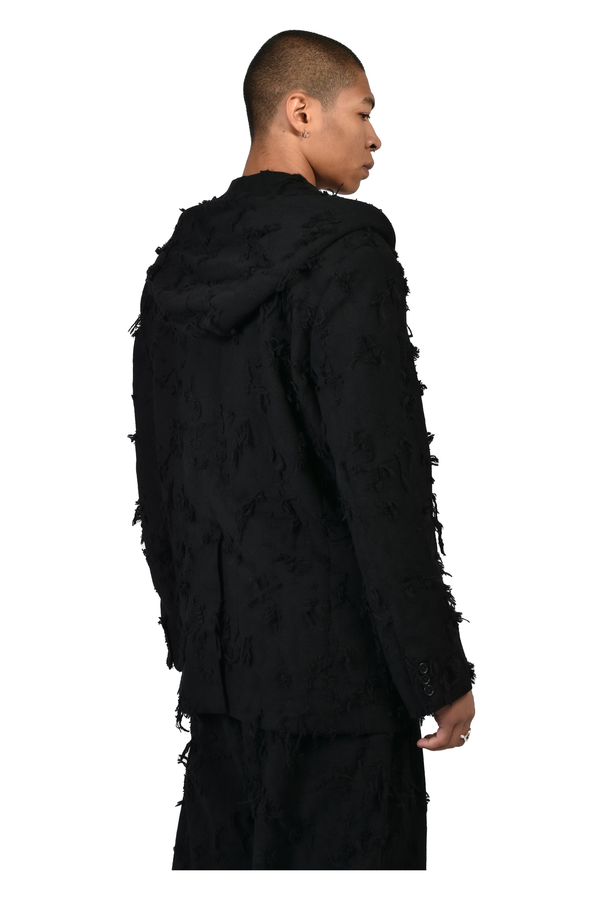 BORO JACQUARD HOODED BLAZER / BLK