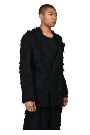 BORO JACQUARD HOODED BLAZER / BLK