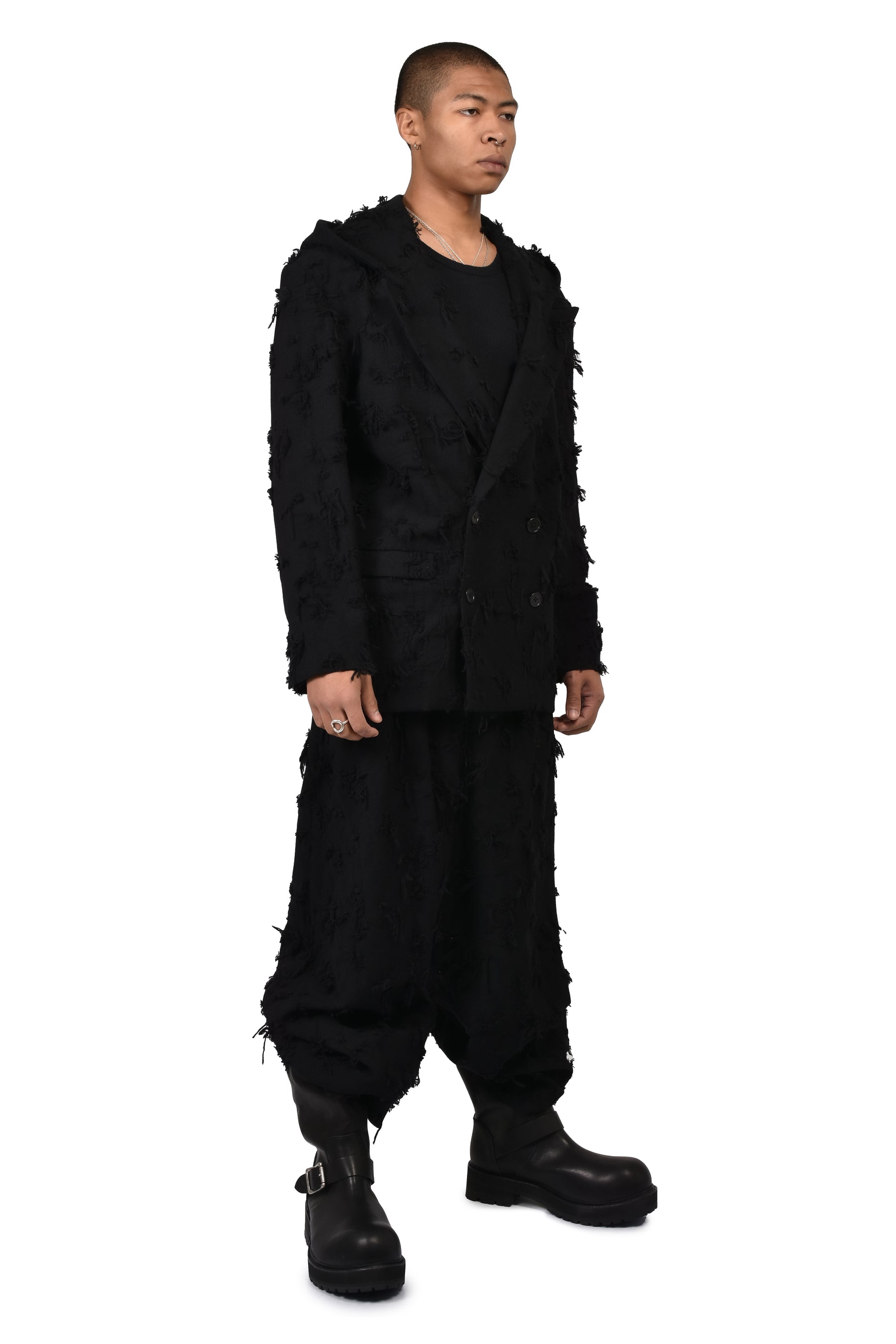 BORO JACQUARD HOODED BLAZER / BLK