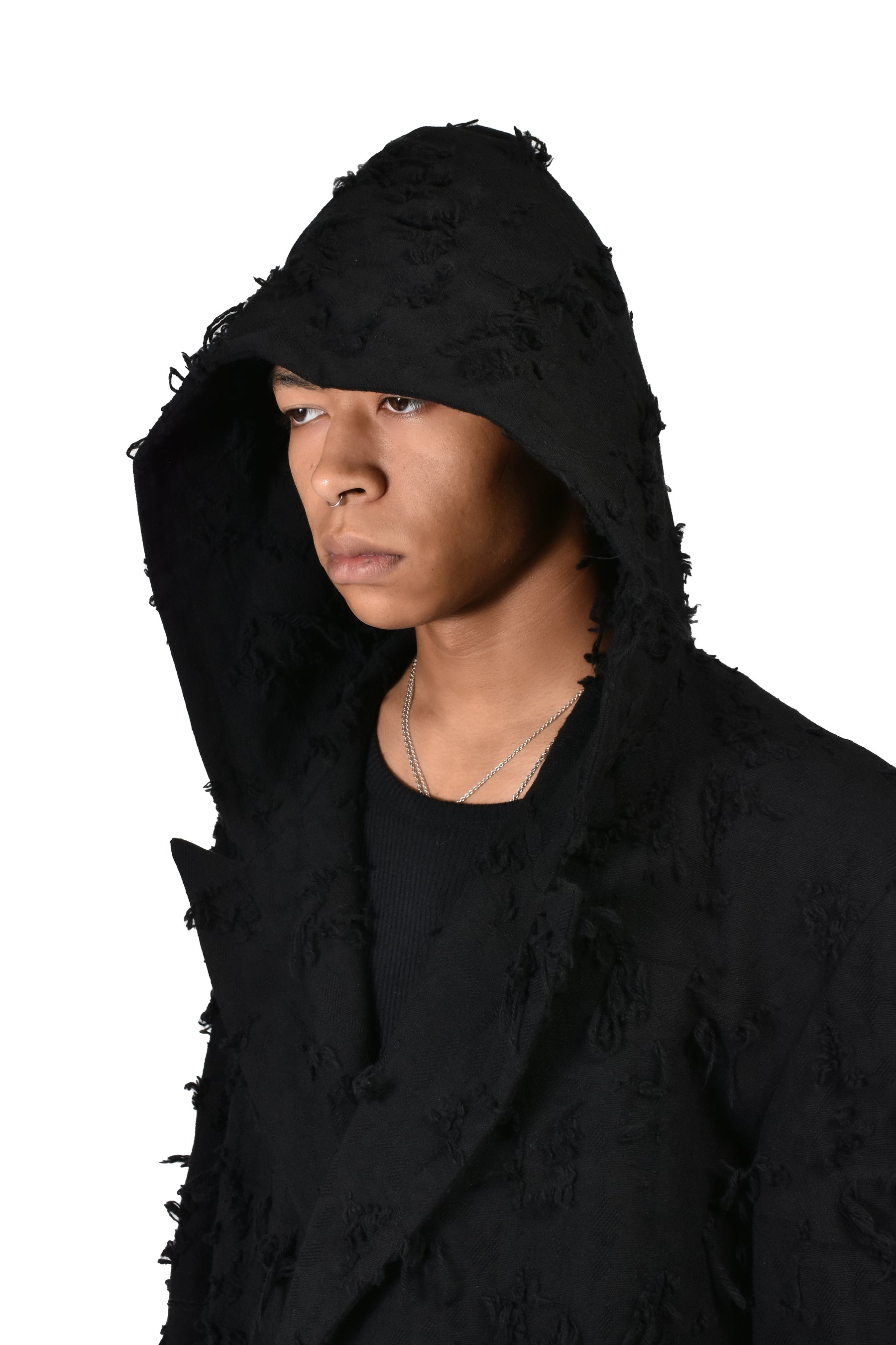 BORO JACQUARD HOODED BLAZER / BLK
