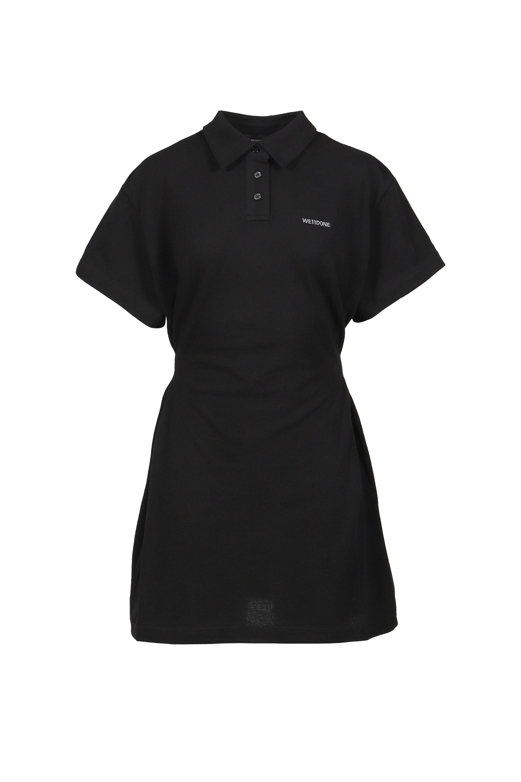 SIDE PLEATED POLO DRESS / BLK