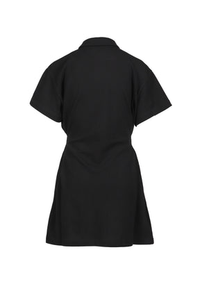 SIDE PLEATED POLO DRESS / BLK