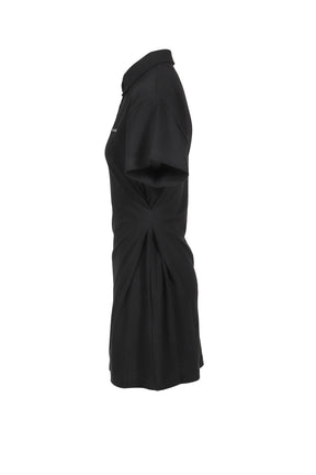 SIDE PLEATED POLO DRESS / BLK