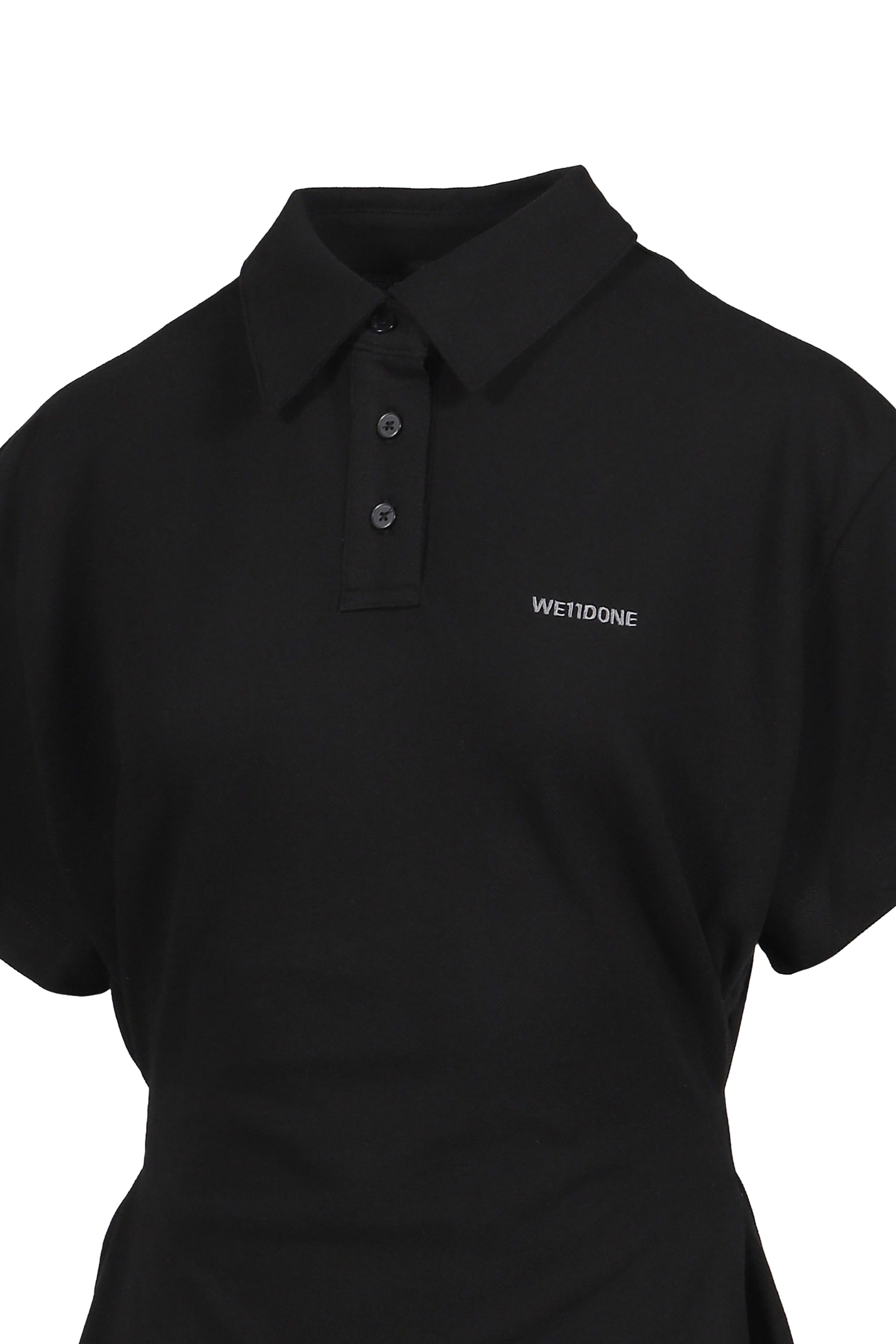 SIDE PLEATED POLO DRESS / BLK