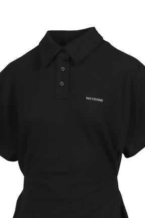 SIDE PLEATED POLO DRESS / BLK