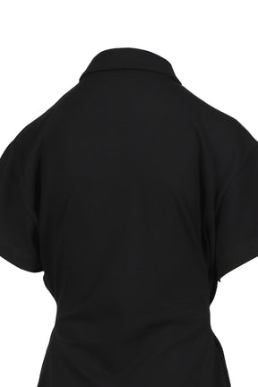 SIDE PLEATED POLO DRESS / BLK