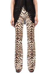 LIGHT GOLD TIGER-PRINT SATIN PANTS / BEG