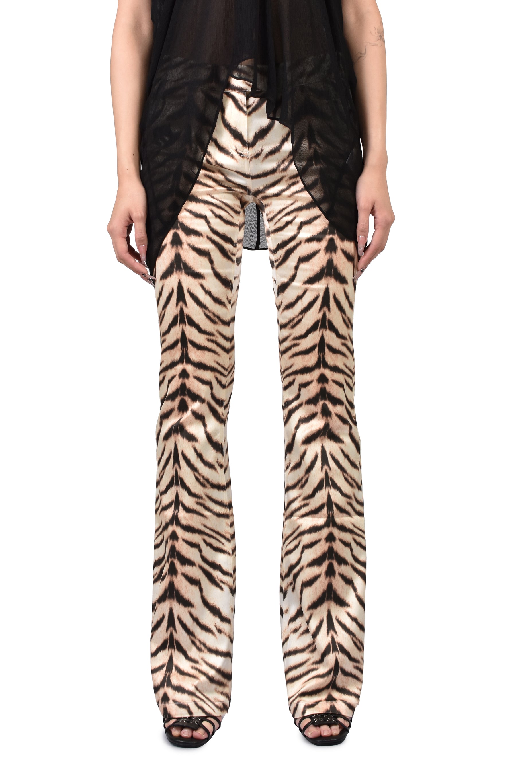 LIGHT GOLD TIGER-PRINT SATIN PANTS / BEG