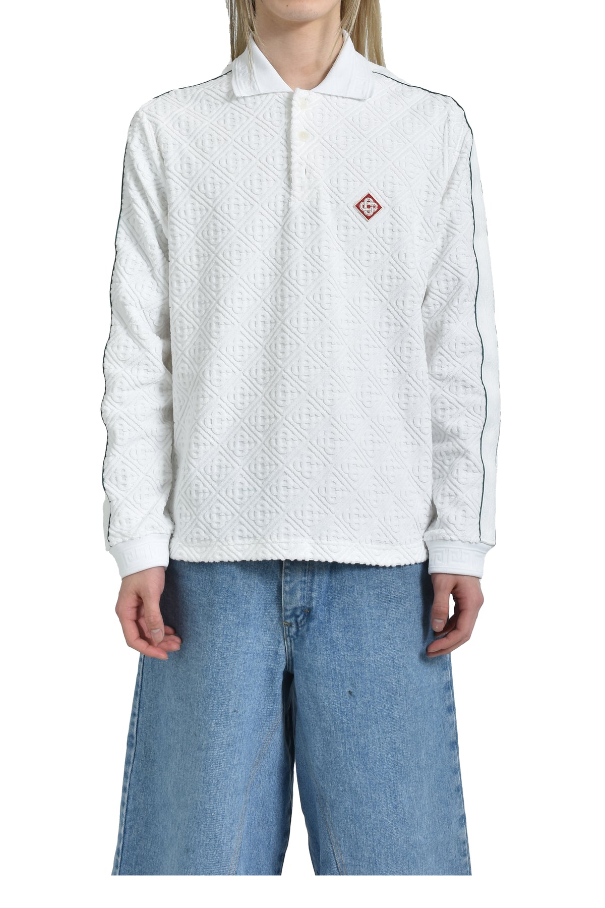 MENS JACQUARD MONOGRAM TOWELLING SHIRT / WHT